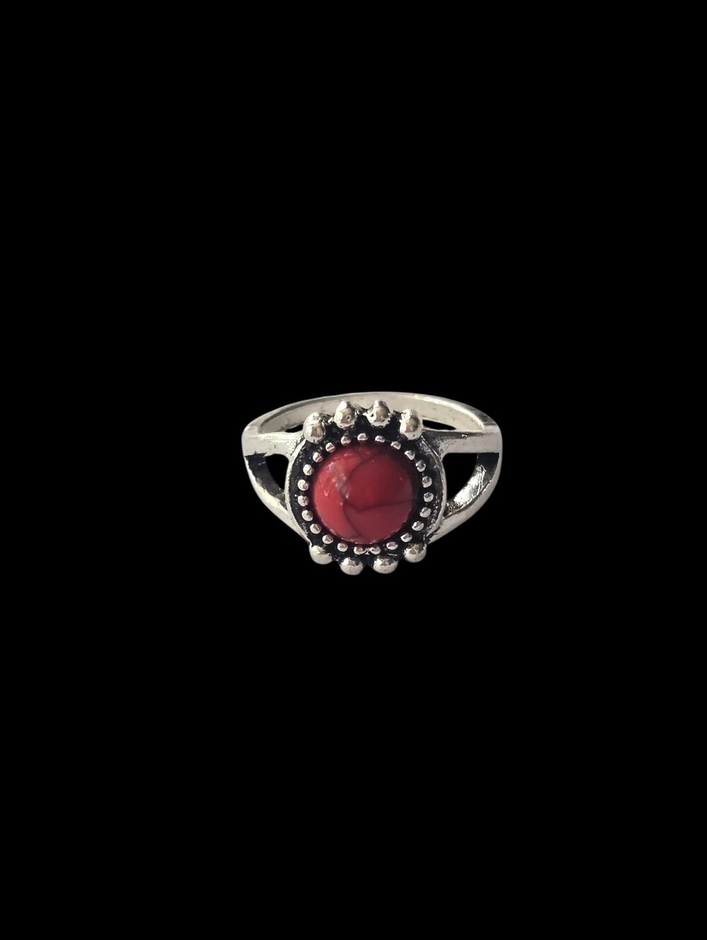 RED JASPER SCALLOPED BORDER NEW SIZE 7 BEZEL SET QUALITY TITANIUM SILVER RING